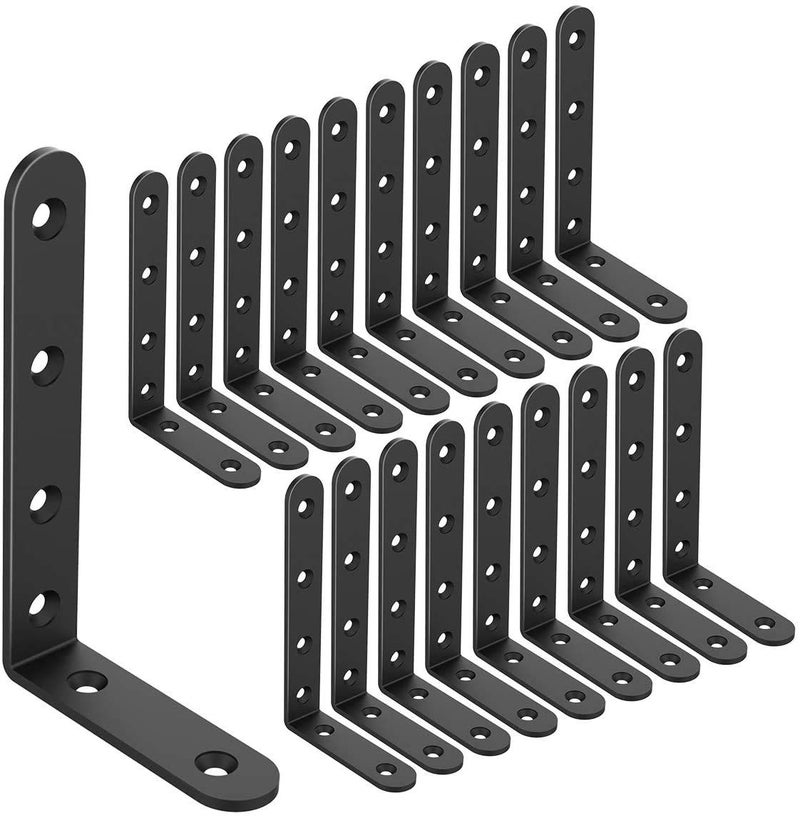 Emeroll 20 PCS Black Corner Bracket Heavy Duty Shelf Brackets 5 x 3 Inch L Corner Brace Joint Angle Bracket for Shelves  Furniture Cabinet Bookshelf with Screws - Image 1